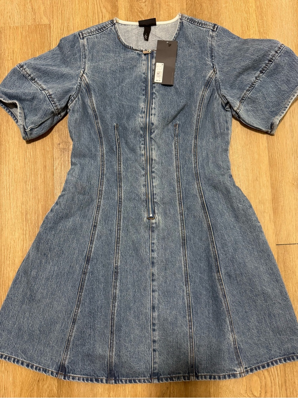 Future Collective Denim Mini Dress with Front Zip in Blue Sz Small
